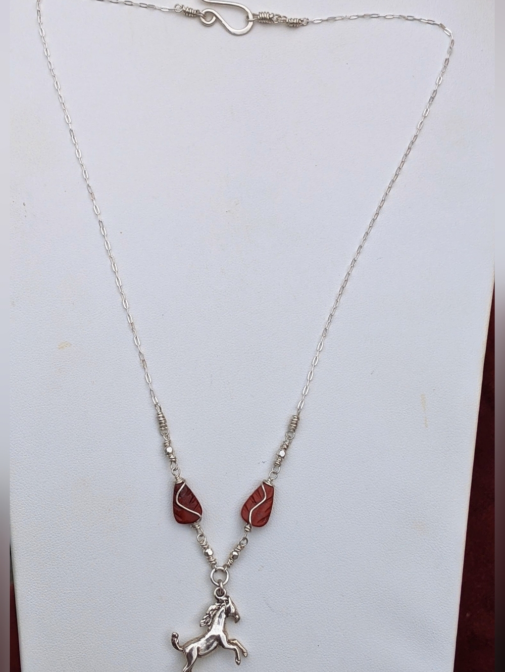 Sterling Silver Horse Pendant-925-Chain Necklace-Carved Red Jasper Gemstone - Picture 15 of 17